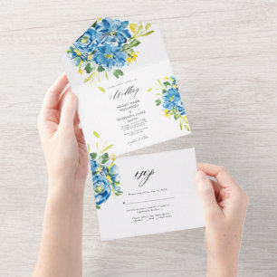 WatercolorBlue Flower Wedding Invitation