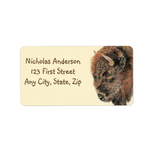 WatercolorBuffalo Bison Animal Nature art Label