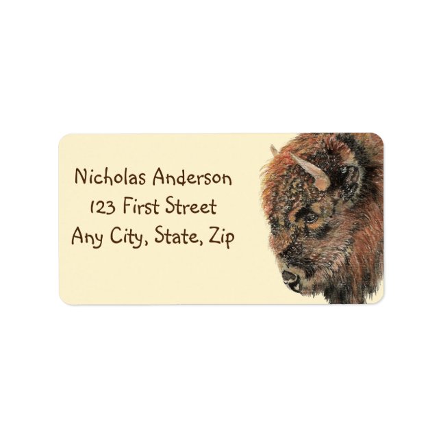 WatercolorBuffalo Bison Animal Nature art Label (Front)