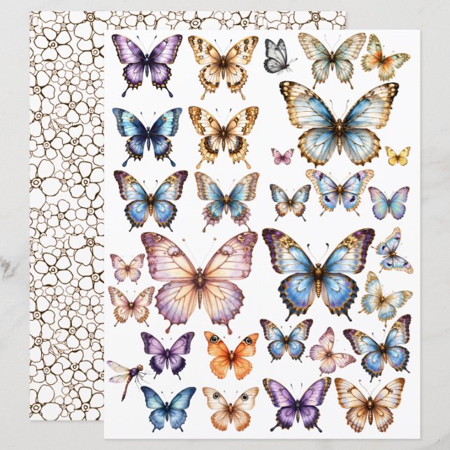 WatercolorButterfly set for fussy cut (Front/Back)