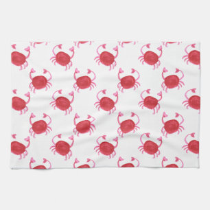 watercolorcute red crabs beach design tea towel