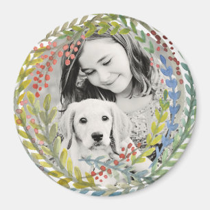 Watercolored Holiday Wreath Frame Magnet