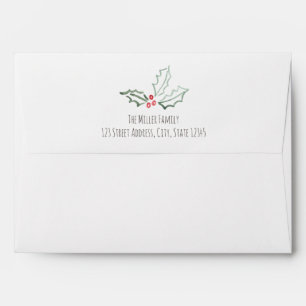Watercolored Holly Holiday Return Address Envelope