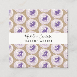 Watercolored Poppies Purple Makeup Artist Hand  Square Business Card