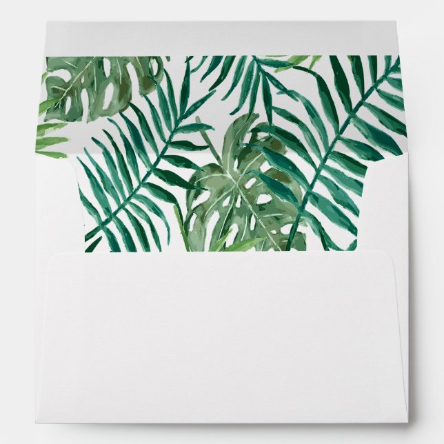 Watercolored tropical green palm leaves foliage envelopes (Back (Bottom))