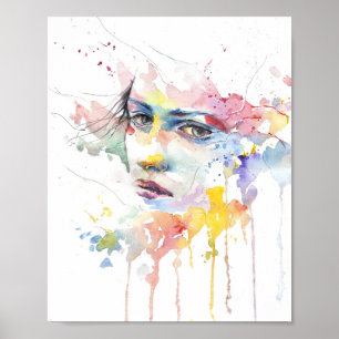 Watercolored Woman's Face Decoupage Print