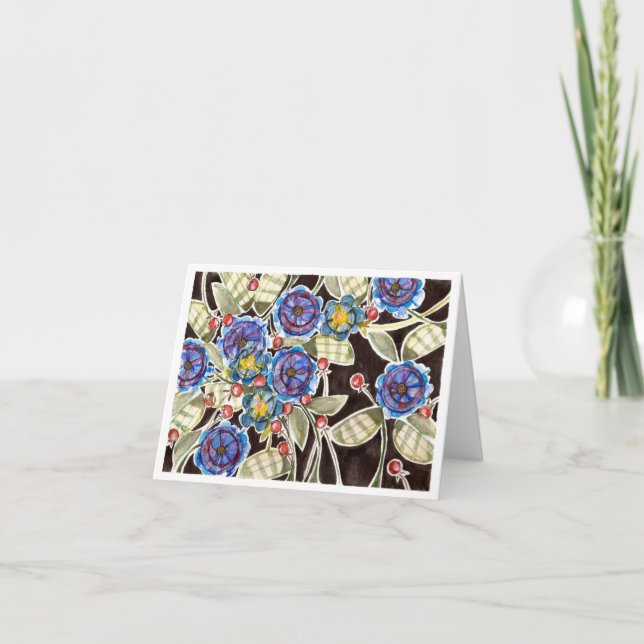 WatercolorFloral Folk Art Notecard (Front)