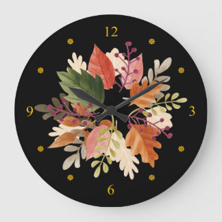 Watercolors ~ Autumn Leaves ~ Harvest Time ~ Large Clock