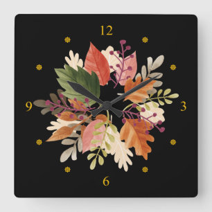 Watercolors ~ Autumn Leaves ~ Harvest Time ~ Square Wall Clock