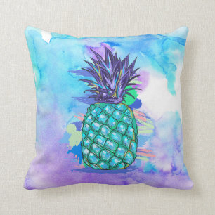 Watercolors Background & Pineapple Illustration Cushion