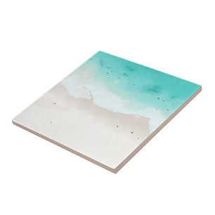 Watercolors, beach and sea, sky tile