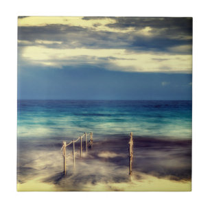Watercolors, beach and sea, sky tile