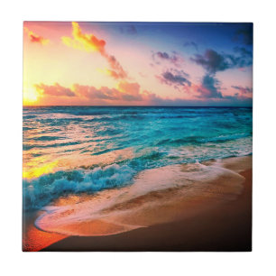 Watercolors, beach and sea, sky tile