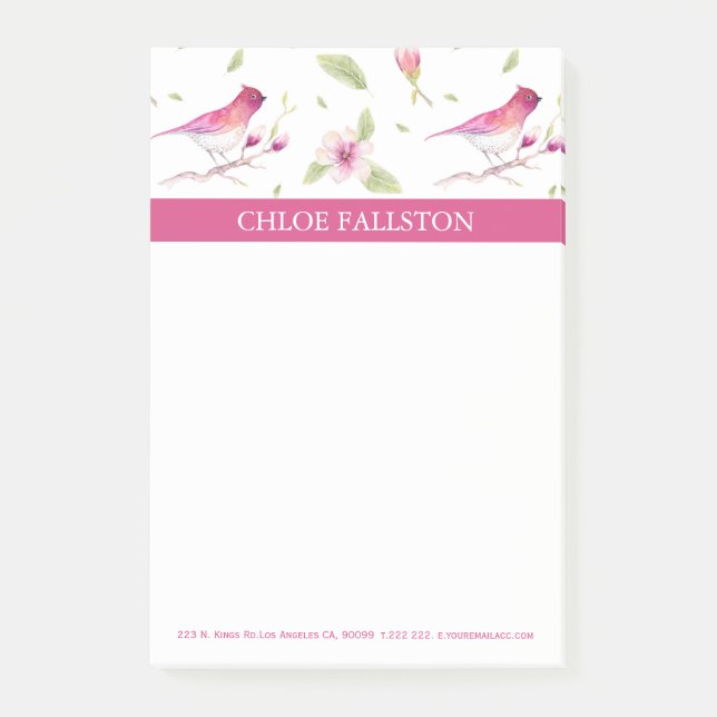 Watercolors Birds And Flower Post-it Notes (Front)