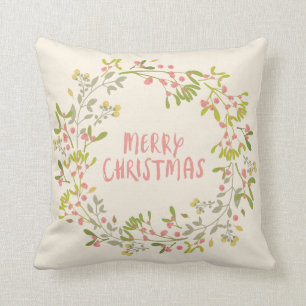 Watercolors Christmas Whereat Merry Christmas Text Cushion
