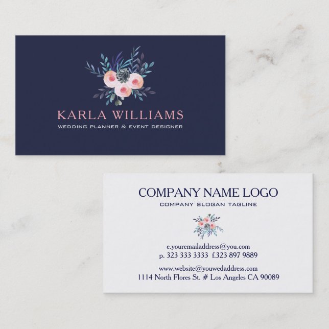 Watercolors Colourful Floral Bouquet Business Card (Front/Back)