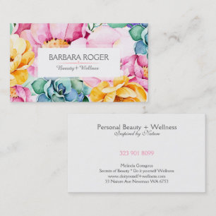 Watercolors Colourful Flowers & Cactus Collage Business Card