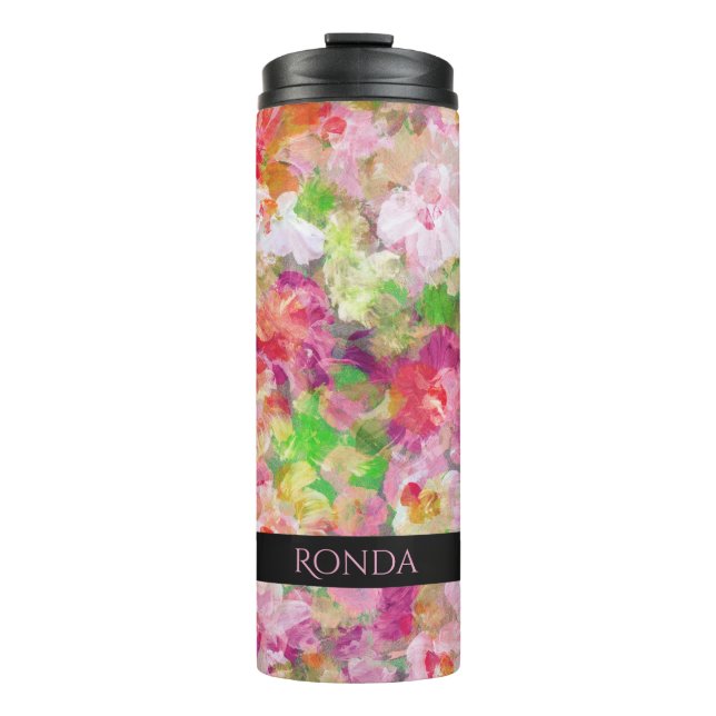 Watercolors Colourful Flowers Pattern Thermal Tumbler (Front)