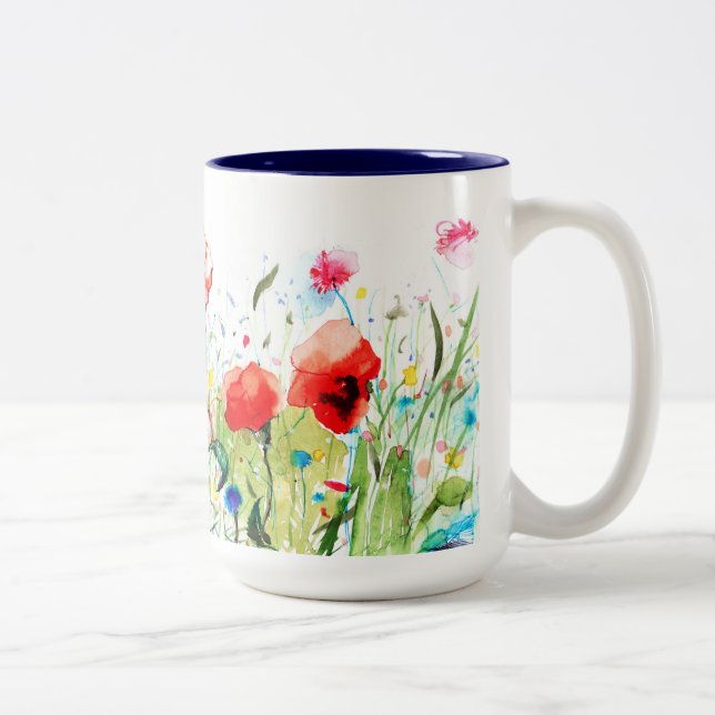 Watercolors Colourful Spring Flowers Illustration Two-Tone Coffee Mug (Right)