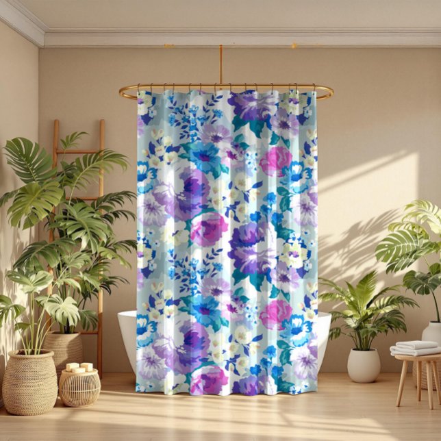 Watercolors Colourful Summer Floral Modern Pattern Shower Curtain (Creator Uploaded)