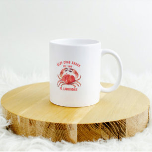 Watercolors Coral Red Crab, Custom Text Two-Tone Coffee Mug
