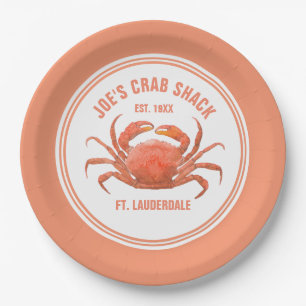 Watercolors Coral Red Crab Illustration Template Paper Plate