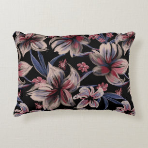 Watercolors Crimson Floral on Black  Decorative Cushion