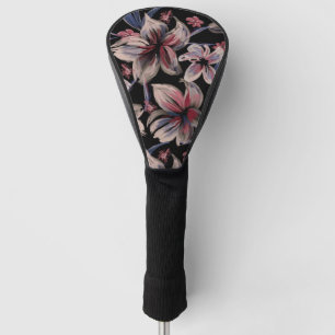 Watercolors Crimson Floral on Black Golf Head Cover