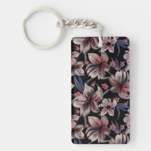 Watercolors Crimson Floral on Black Key Ring