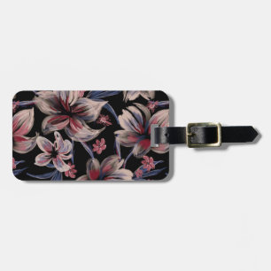 Watercolors Crimson Floral on Black Luggage Tag