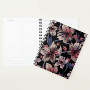 Watercolors Crimson Floral on Black Planner