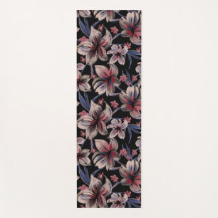 Watercolors Crimson Floral on Black  Yoga Mat