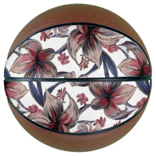 Watercolors Crimson Floral on White Basketball