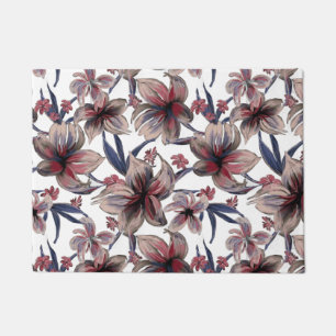 Watercolors Crimson Floral on White Doormat