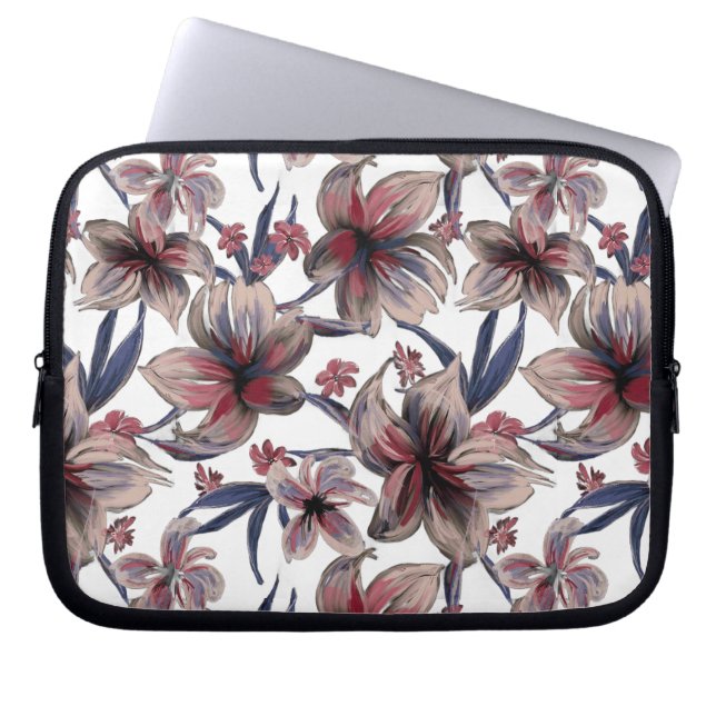 Watercolors Crimson Floral on White Laptop Sleeve (Front)