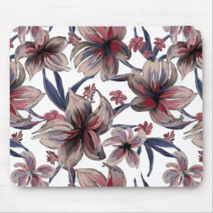 Watercolors Crimson Floral on White Mouse Mat