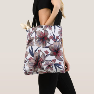 Watercolors Crimson Floral on White Tote Bag