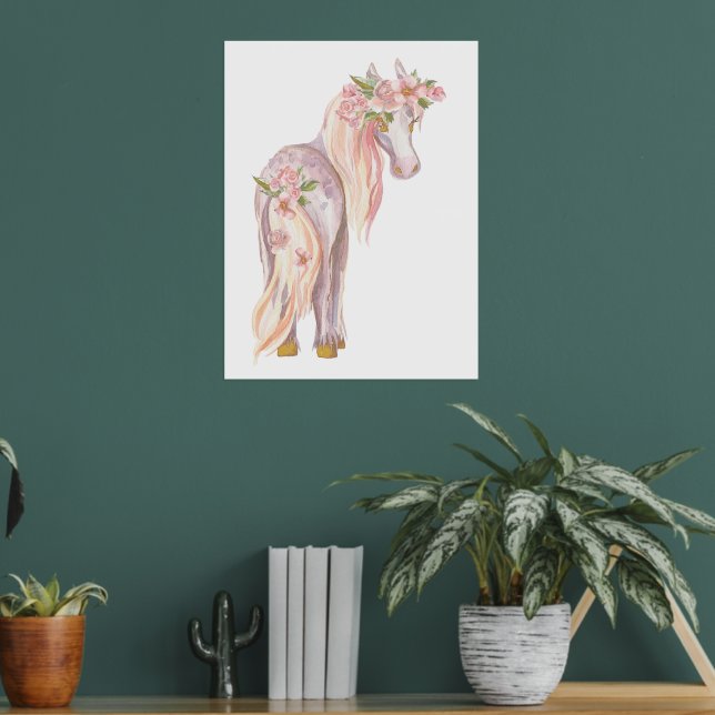 Watercolors Cute Pony with Flowers Decoration  (In Situ (Living Room 2))