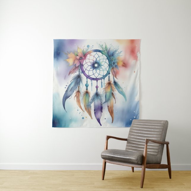 Watercolors dreamcatcher tapestry (In Situ)
