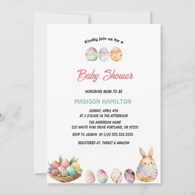  Watercolors easter eggs baby shower Invitation (Front)