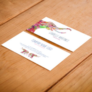 Watercolors Floral Elephant Business Card