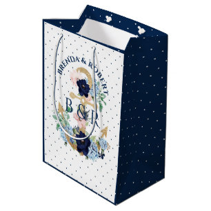 Watercolors floral nautical boat anchor medium gift bag