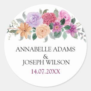 watercolors Florals Modern Botanical Wedding Classic Round Sticker
