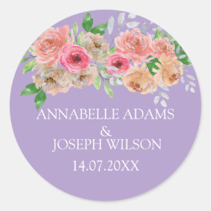 watercolors Florals Modern Botanical Wedding Classic Round Sticker