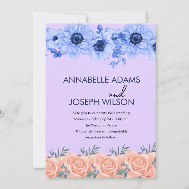 watercolors Florals Modern Botanical Wedding Invitation (Front)