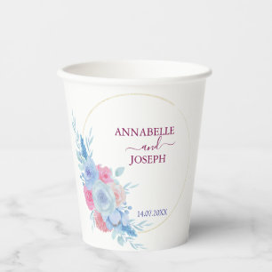 watercolors Florals Modern Botanical Wedding Paper Cups