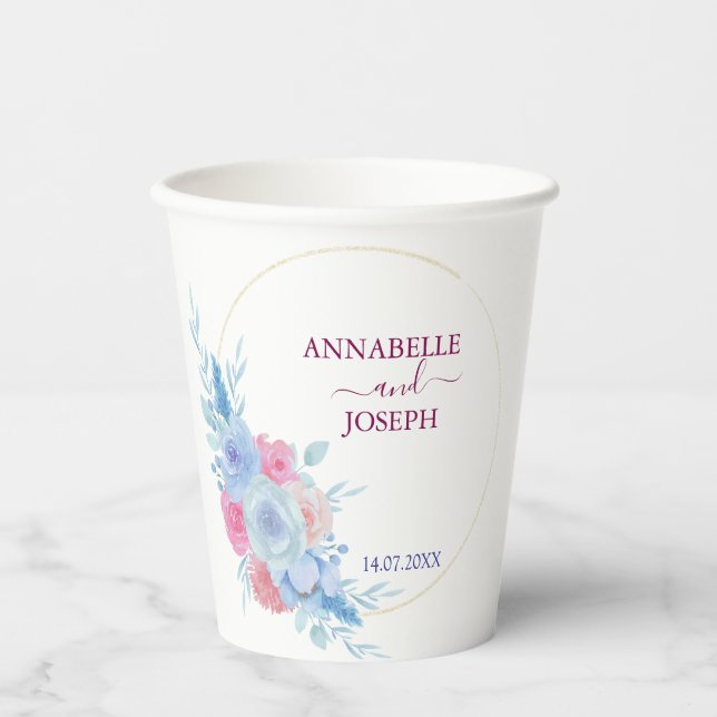 watercolors Florals Modern Botanical Wedding Paper Cups (Front)