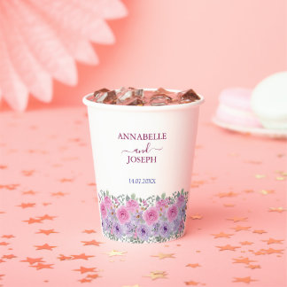 watercolors Florals Modern Botanical Wedding Paper Cups