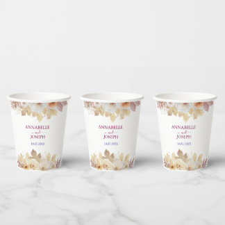 watercolors Florals Modern Botanical Wedding Paper Cups