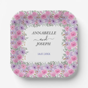 watercolors Florals Modern Botanical Wedding Paper Plate